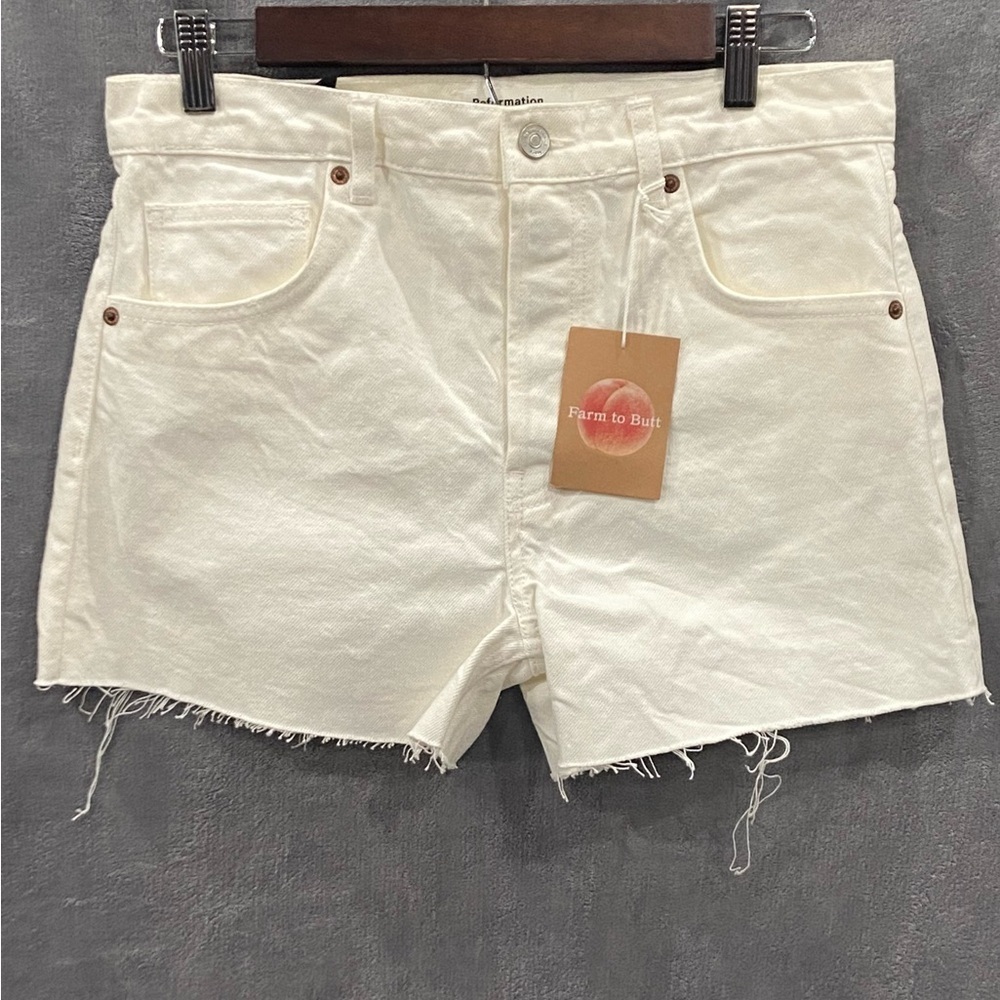 Reformation‎ Charlie High Rise White Jean Shorts Women’s Size 28 New With Tags